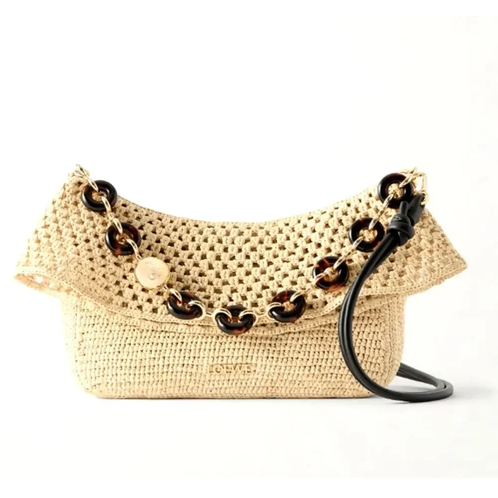 LOEWE + Paula's Ibiza Ola Medium Embellished Raffia Shoulder Bag Neutral